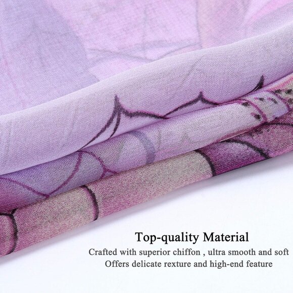 Women's Purple 1 Fashion Lightweight Head Scarf Floral Print Chiffon Scarves - Picture 2 of 7